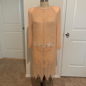 Sheer Beaded peach color dress